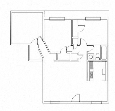 Floor plan for 3 beds, 1 bath, 910 sqft